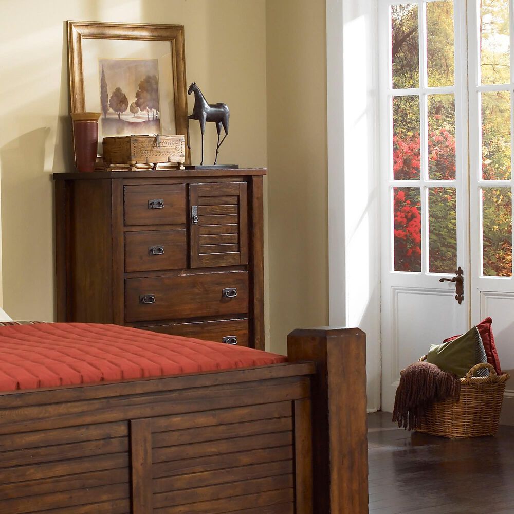 Tiddal Home Trestlewood 4-Piece King Poster Bedroom Set in Mesquite Pine, , large