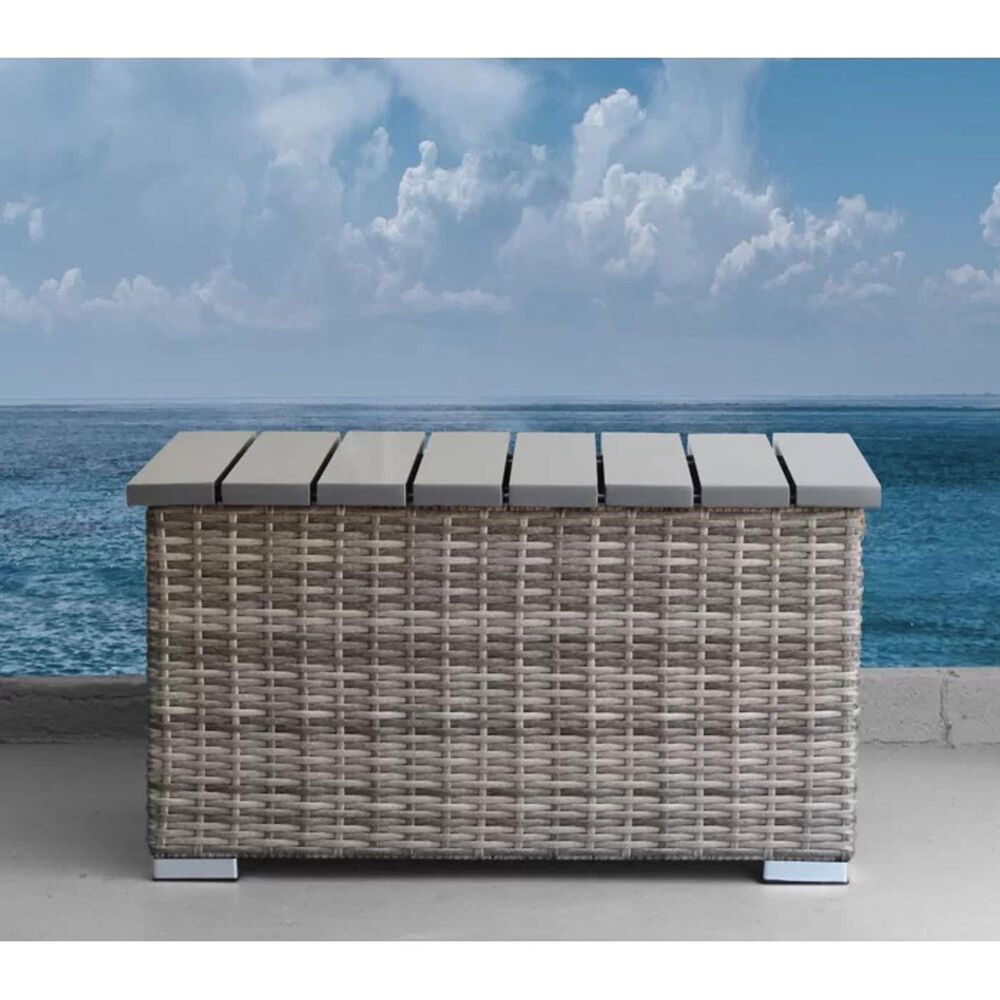 Hearth and Haven 3-piece Outdoor Wicker Conversation with Slat-Top Side Table Set in Grey, , large