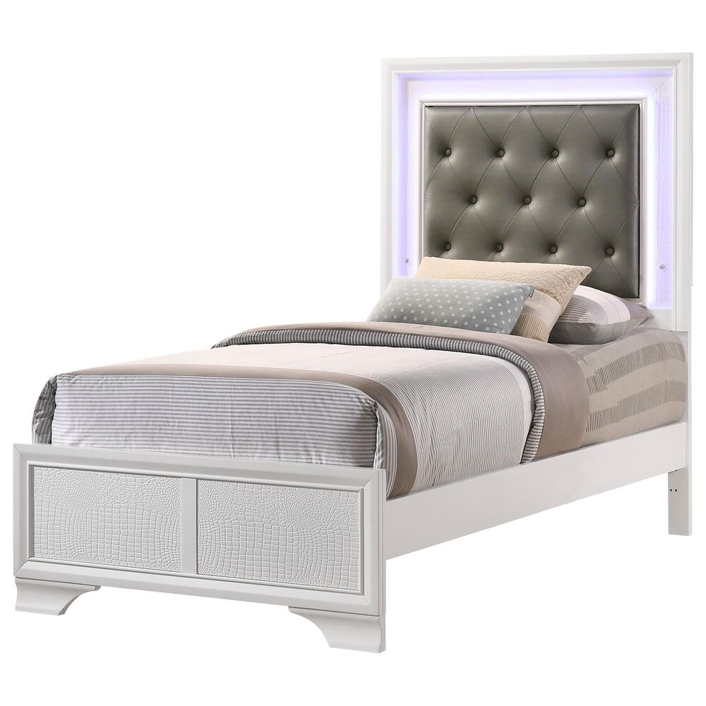 Crown Mark Lyssa Twin Bed with Nightstand in White, , large