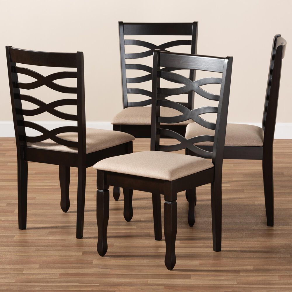 Baxton Studio Lanier Side Chair with Sand Cushion in Espresso Brown (Set of 4), , large