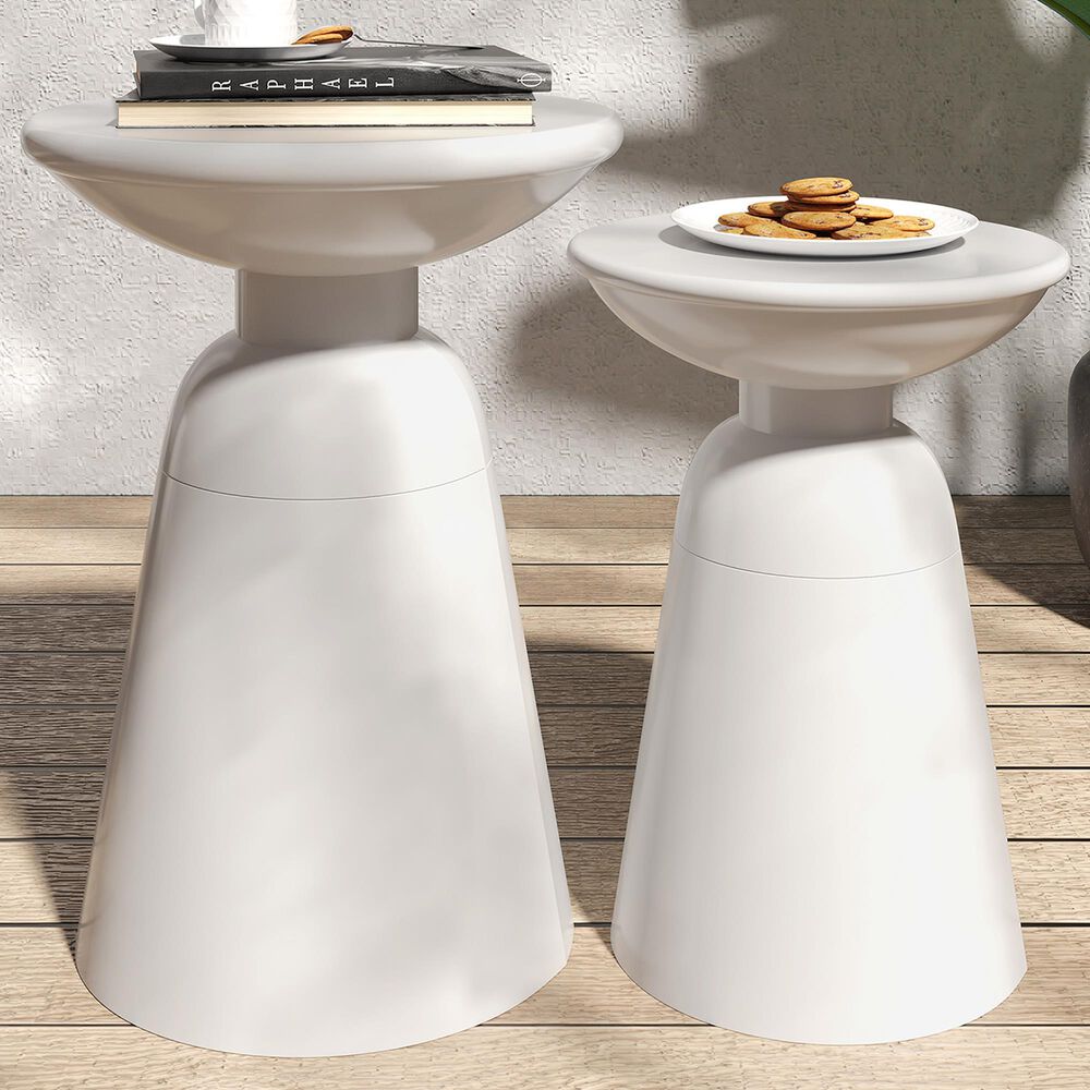Hearth and Haven Serenita Patio Side Tables in White &#40;Set of 2&#41;, , large