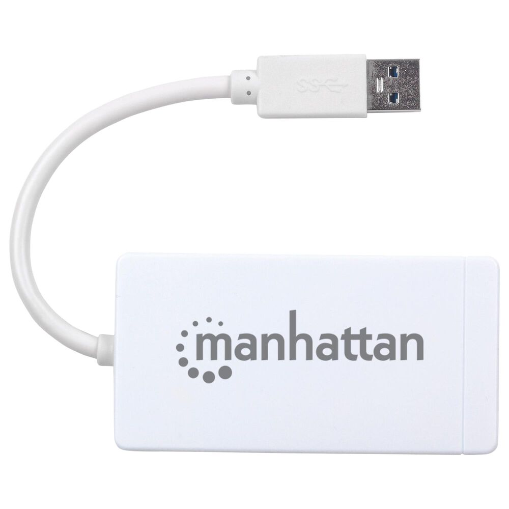 Manhattan 3-Port USB 3.0 Hub with Gigabit Ethernet Adapter in White, , large