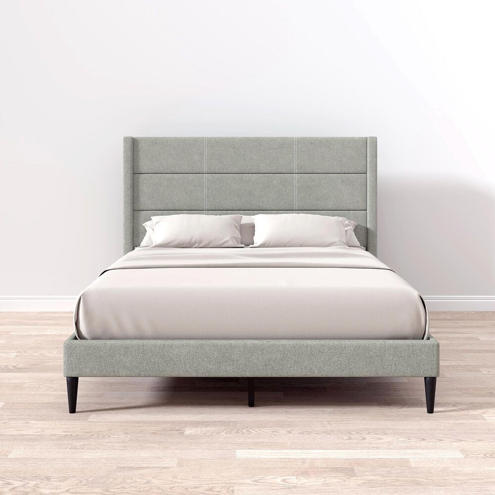 Glideaway Pax Queen Upholstered Platform Wingback Bed in Stone Mist, , large
