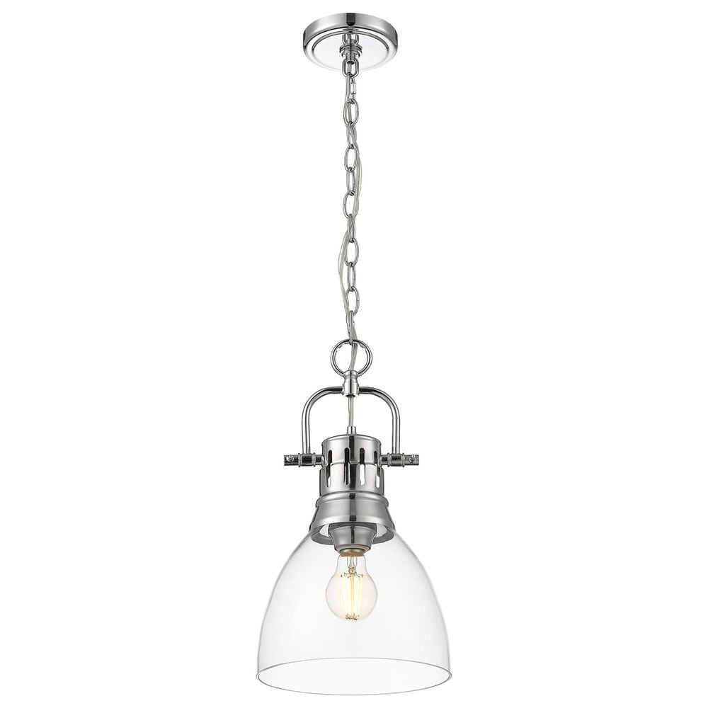 Golden Lighting Duncan 1-Light Small Pendant with Chain and Clear Shade in Chrome, , large