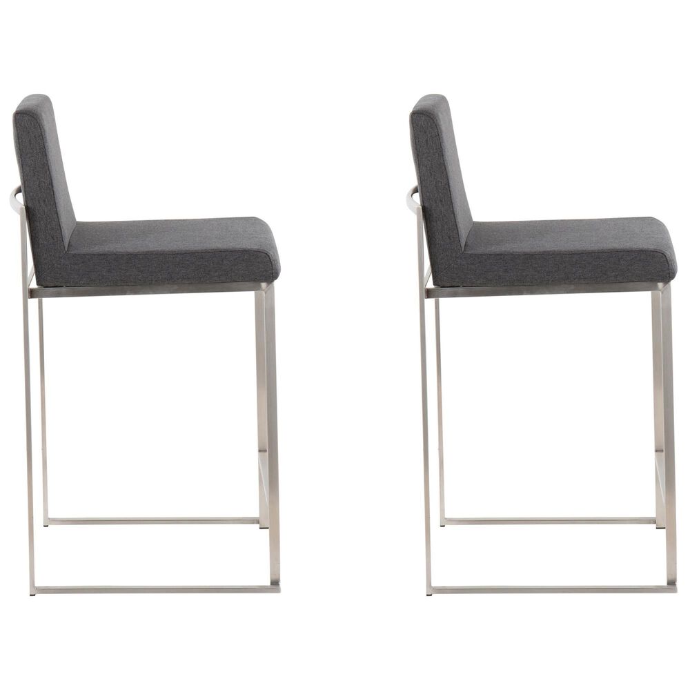 Lumisource Fuji High Back Counter Stool with Charcoal Fabric Cushion in Stainless Steel &#40;Set of 2&#41;, , large