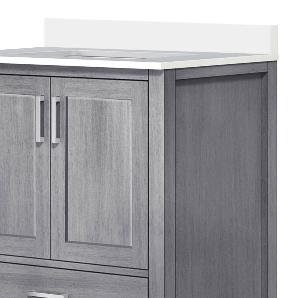 Lexora Home Jacques 80&quot; Double Bathroom Vanity in Distressed Grey with 2 cm White Cultured Marble Top and Rectangular Sinks, , large
