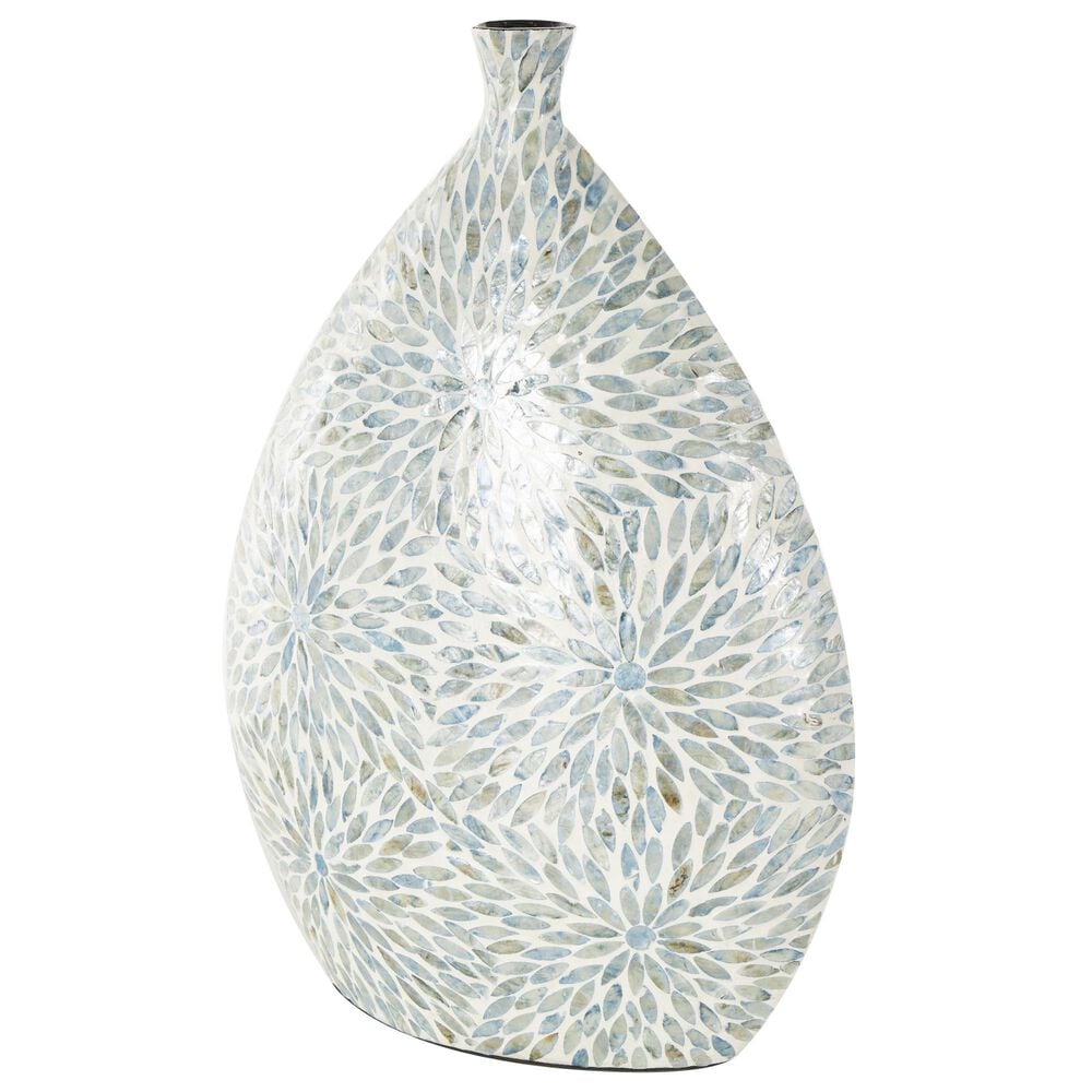 Maple and Jade Large Mosaic Floral Decorative Vase in Blue and Cream, , large