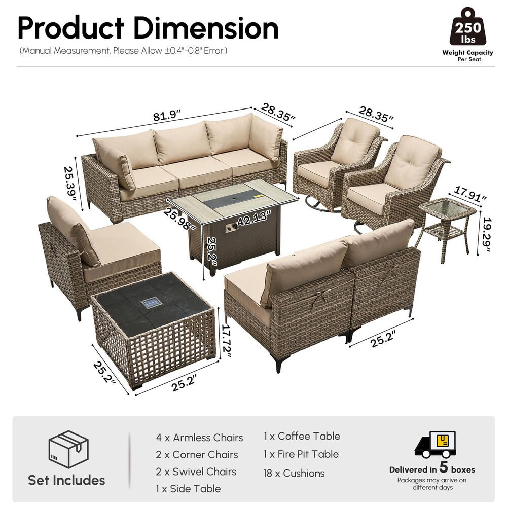 HOMLUX 11-Piece Patio Conversation Set with LED Coffee Table in Beige, , large