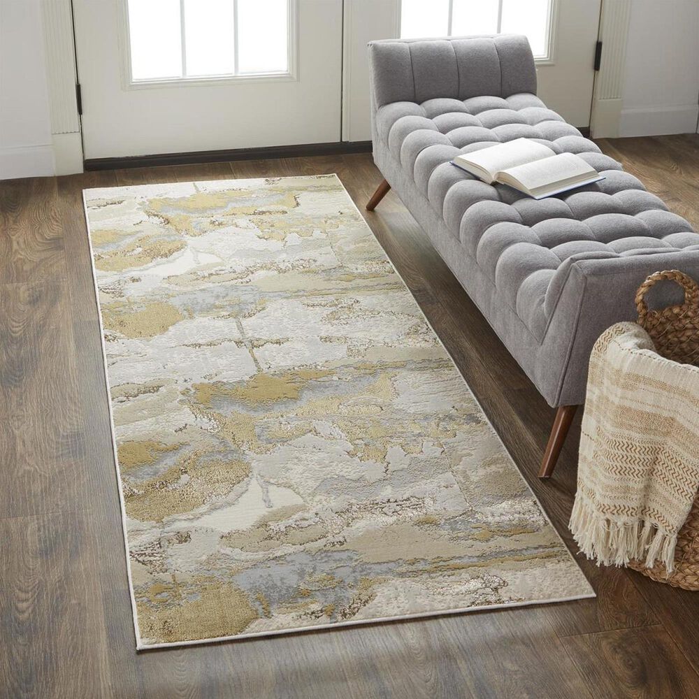 Feizy Aura Gold and Gray 2&#39;10&quot; x 7&#39;10&quot; Runner, , large