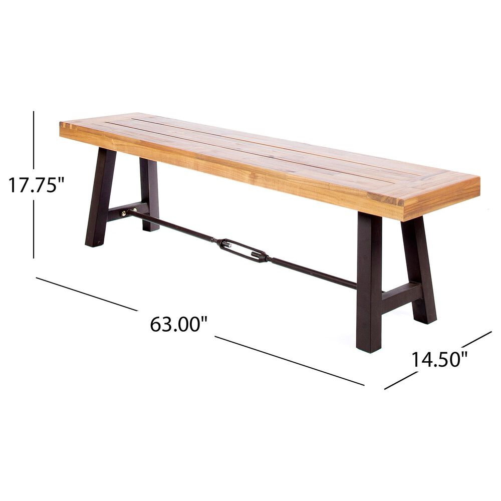 Hearth and Haven Outdoor Dining Backless Bench in Teak and Black, , large