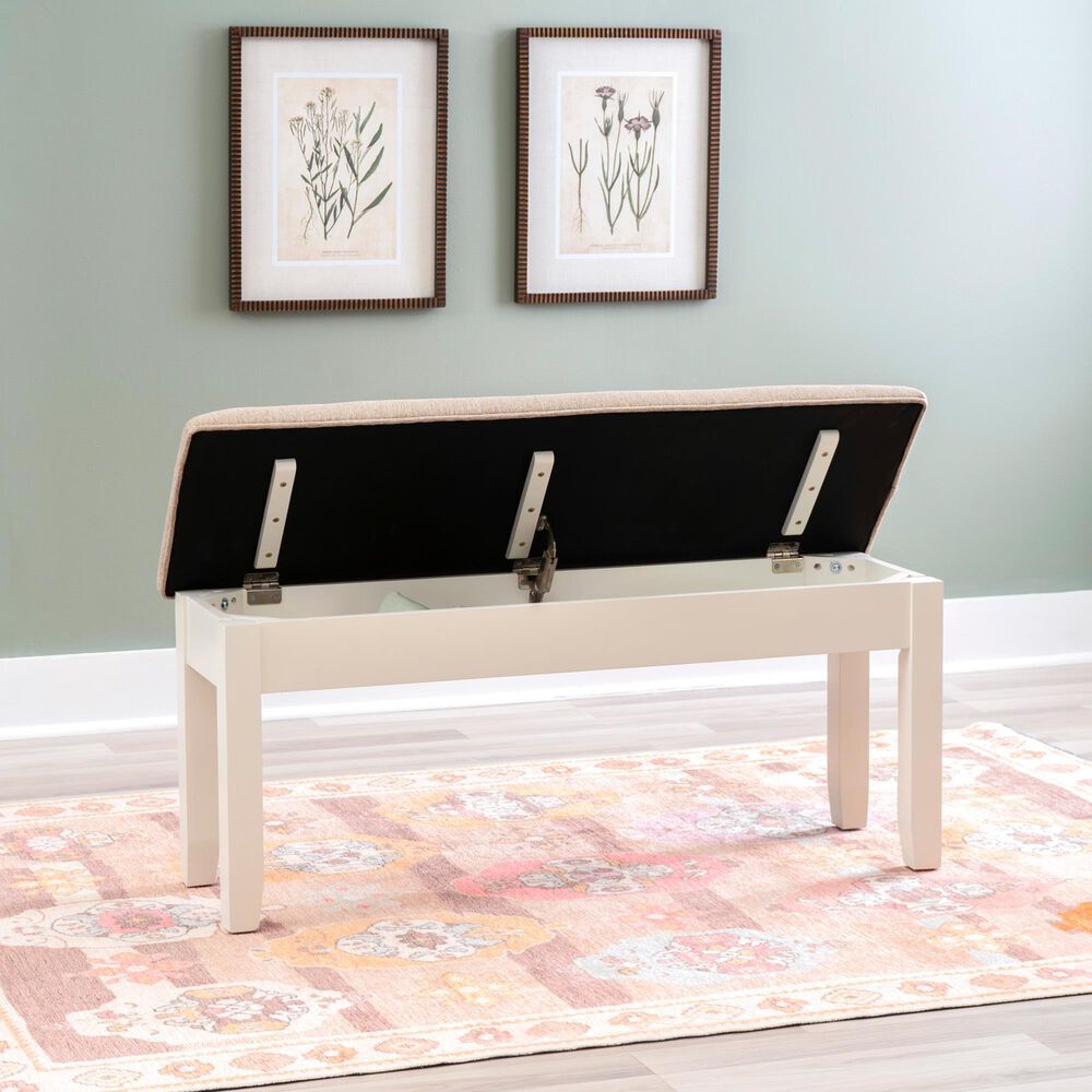 Linon Home Decor Jane Storage Bench with Light Tan Cushion in Vanilla White, , large