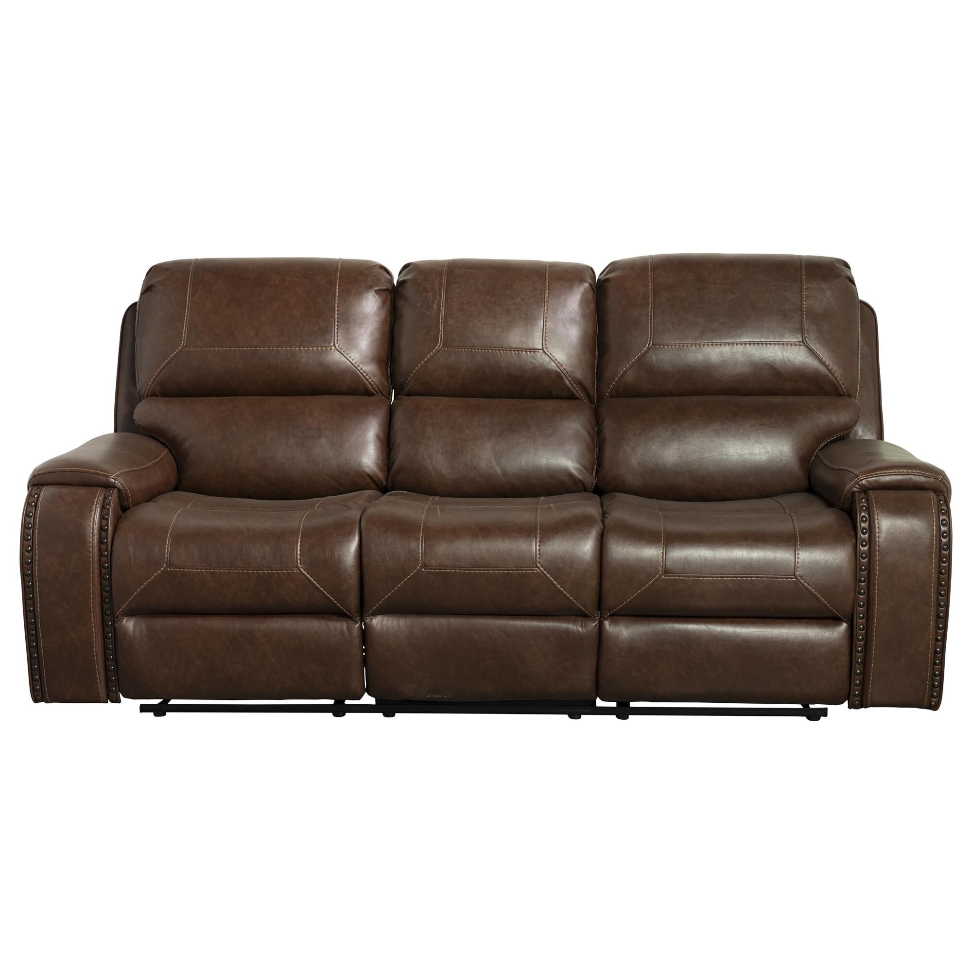 Fan Creek Manual Reclining Sofa with Drop Down Table in Brown NFM