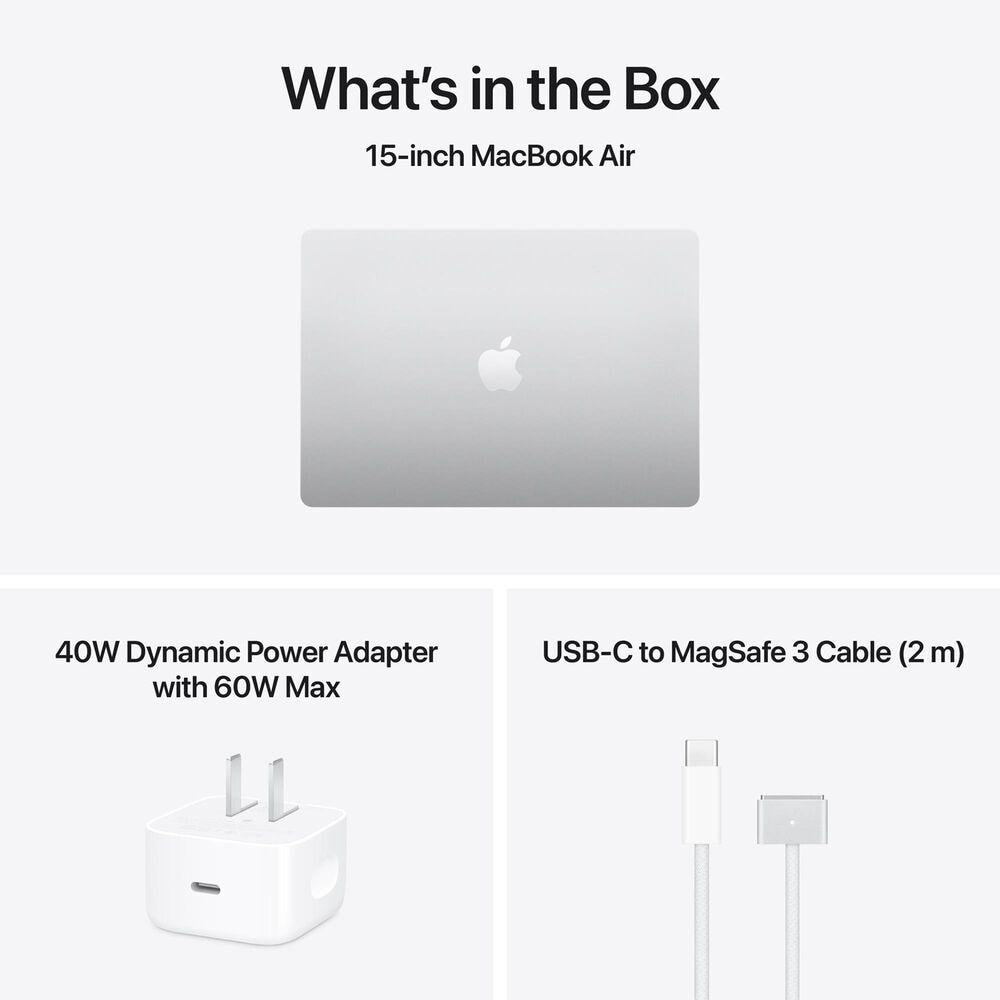 Apple 15" MacBook Air | Apple M5 chip - 10-Core CPU and 10-Core GPU - 16GB RAM - 512GB SSD in Silver with 3-Year AppleCare+, , large