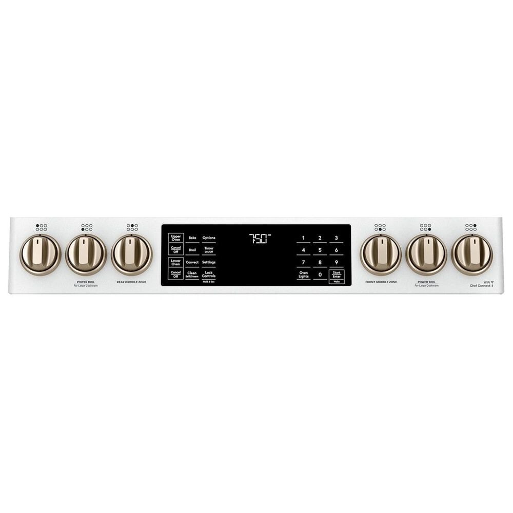 Cafe 30&quot; Slide-In Gas Double Oven with Convection Range in Matte White with Brushed Bronze Handle, , large