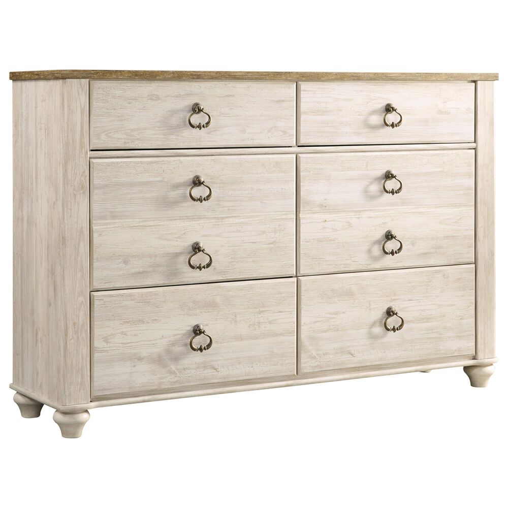 Signature Design by Ashley Willowton 6 Drawer Dresser in Whitewash, , large