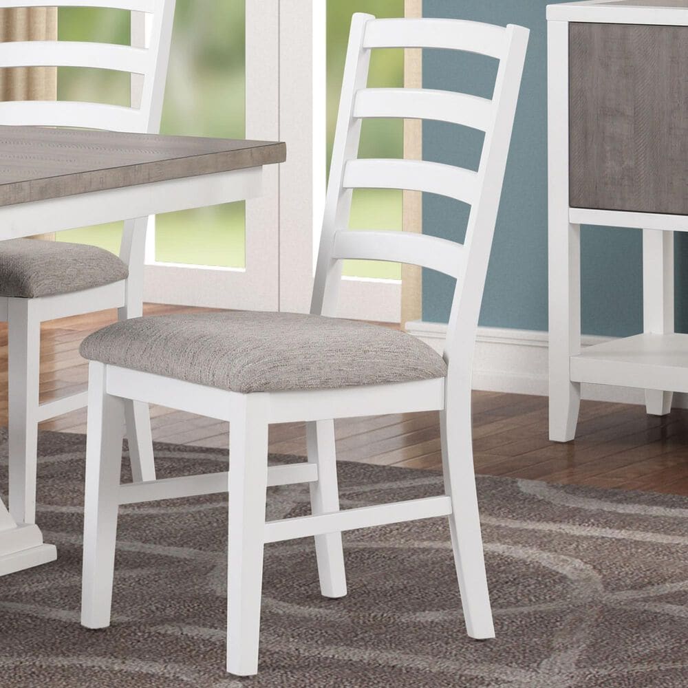 Lifestyle Set of 2 - Dining Side Chair in White Finish with Light Gray Upholstered Seats, , large