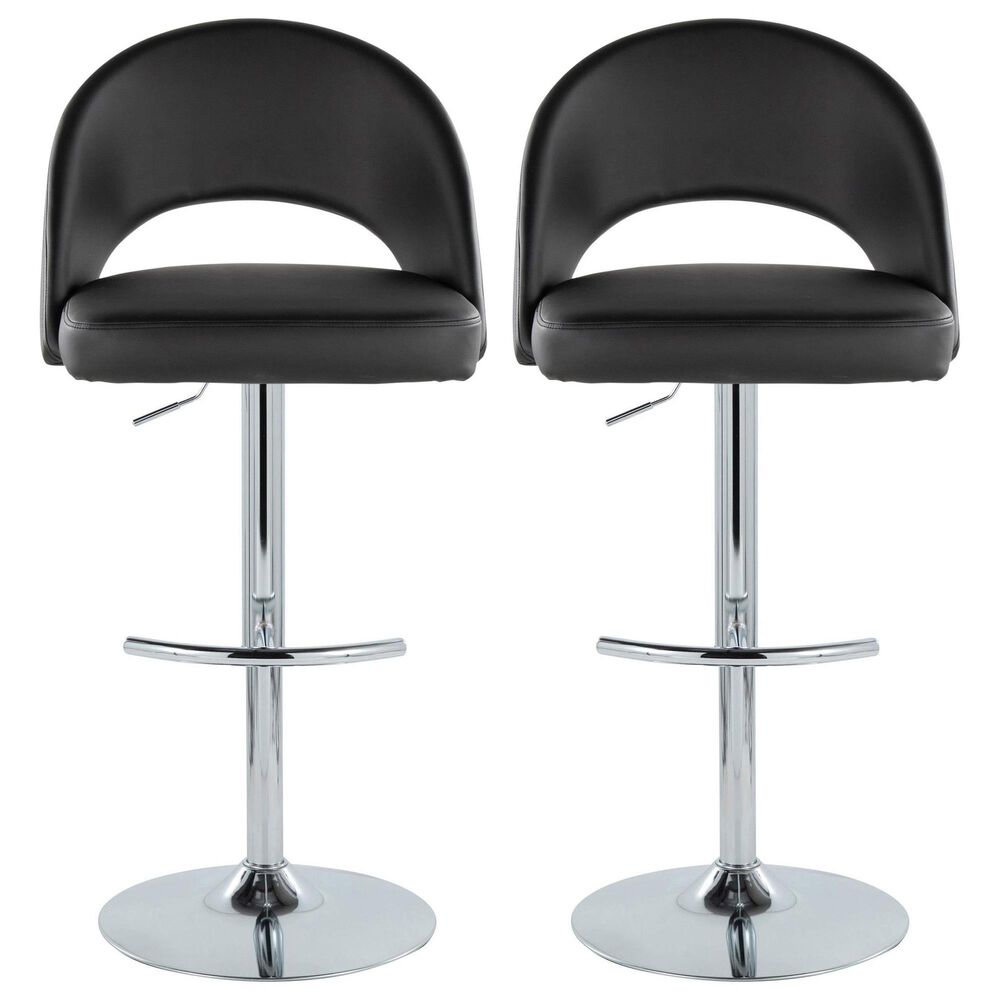 LumiSource Renee Adjustable Swivel Bar Stool with Black Faux Leather Upholstery in Chrome (Set of 2), , large