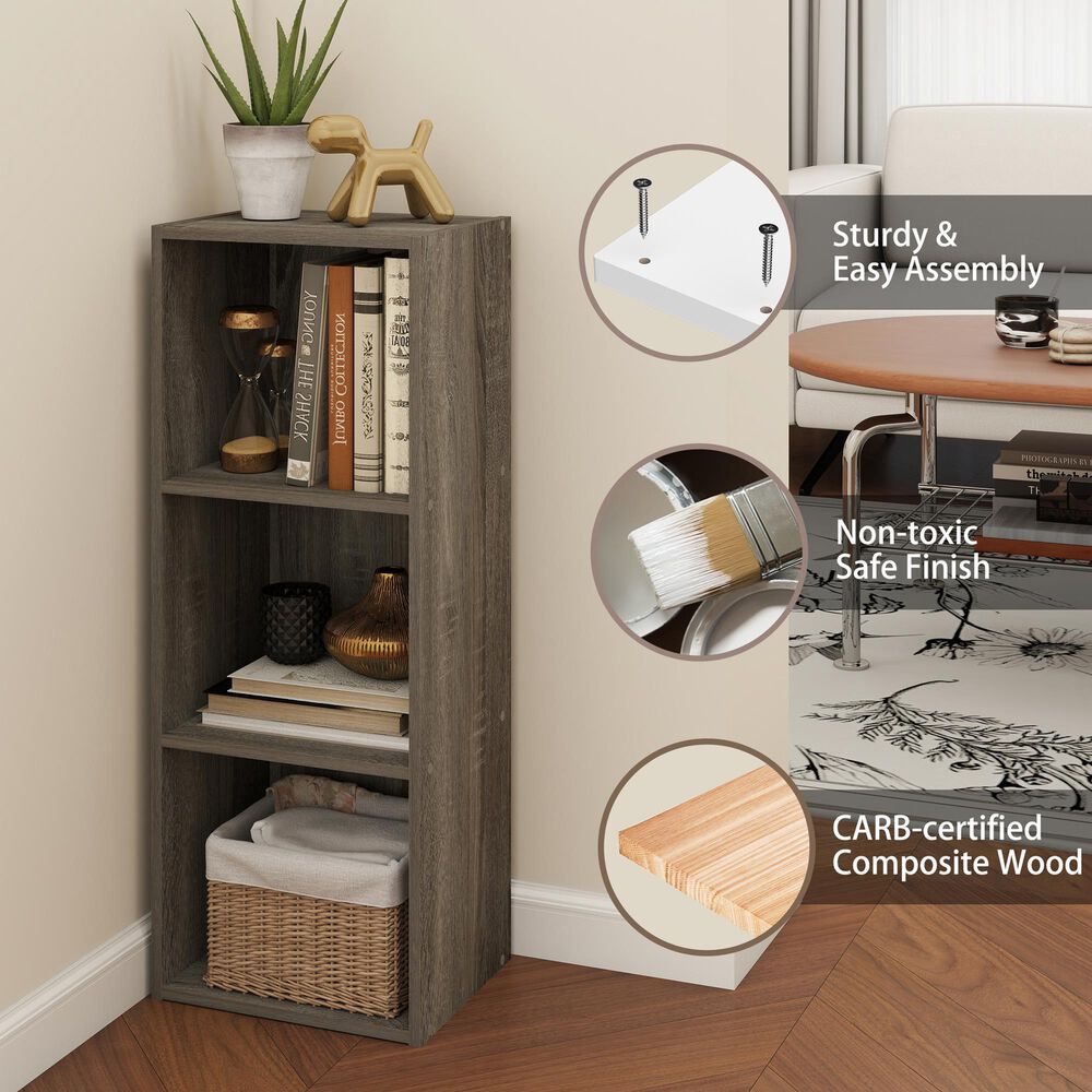 HOMLUX 3-Tier Bookcase with Decorative Open Shelves in French Oak, , large