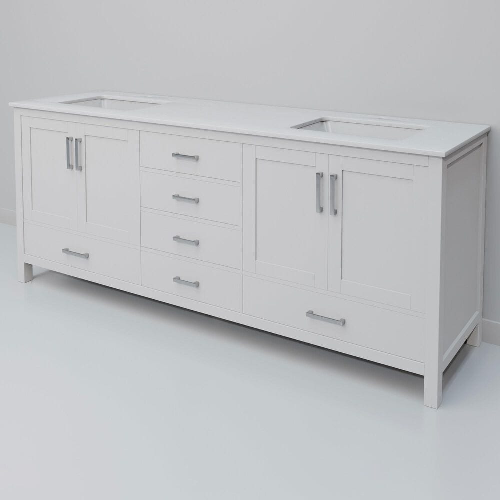Lexora Home Jacques 72" Double Bathroom Vanity in White with 2 cm White Quartz Top and Rectangular Sinks, , large