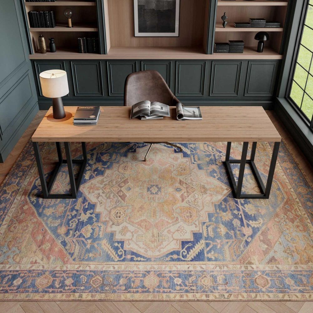 Nourison Vintage Washables Blue and Coral 7'10" x 9'10" Area Rug, , large