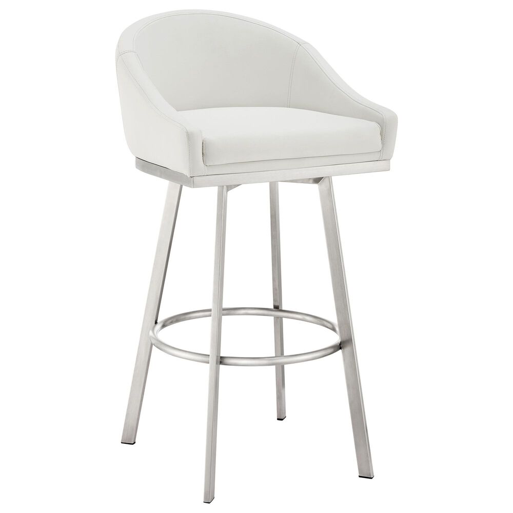 Blue River Eleanor Swivel Barstool with White Cushion in Brushed Stainless Steel, , large