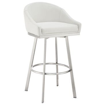 Blue River Eleanor Swivel Barstool with White Cushion in Brushed Stainless Steel, , large