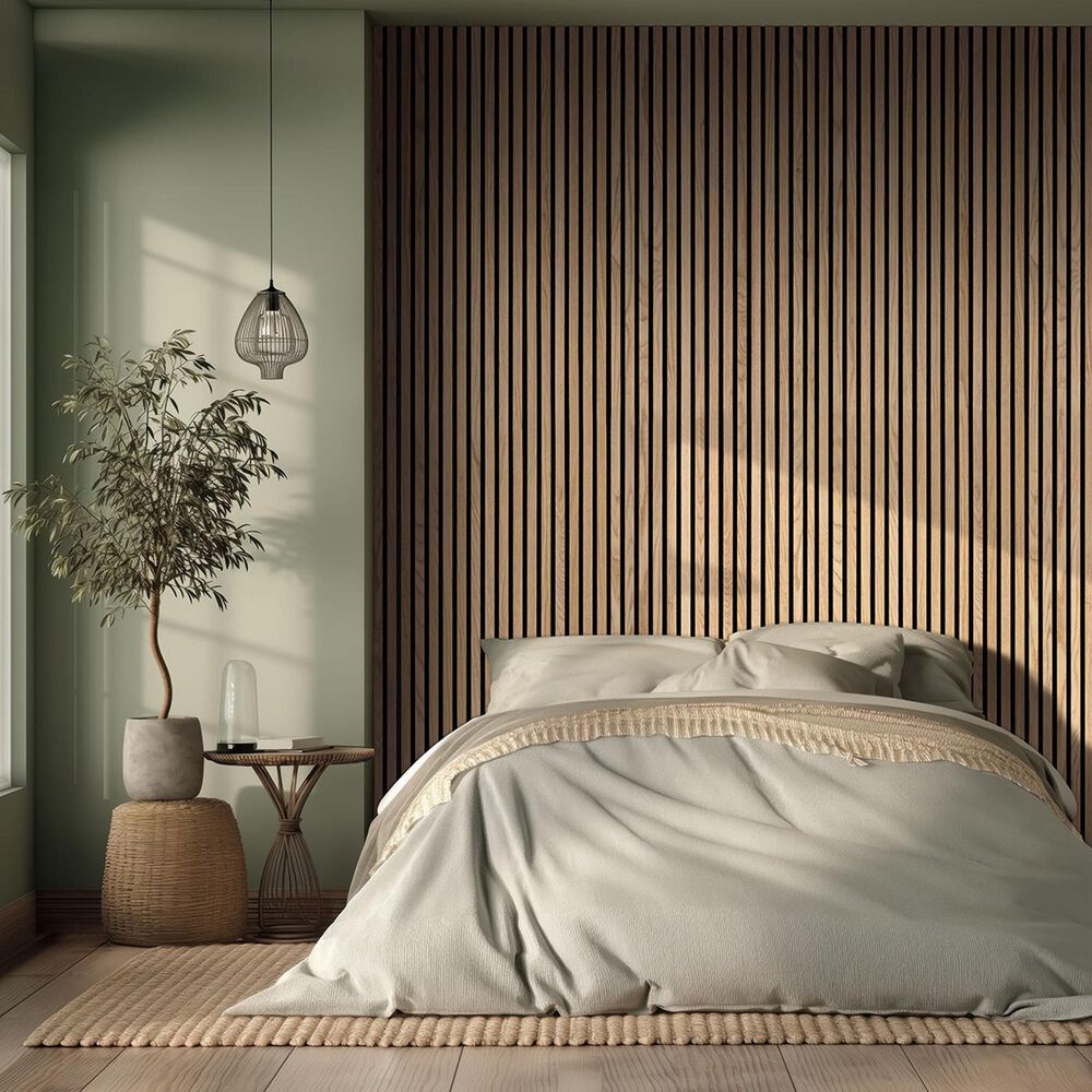 MS International Acoustic Wood Slat 9.5&quot; x 94.5&quot; Wall Panels in Natural, , large
