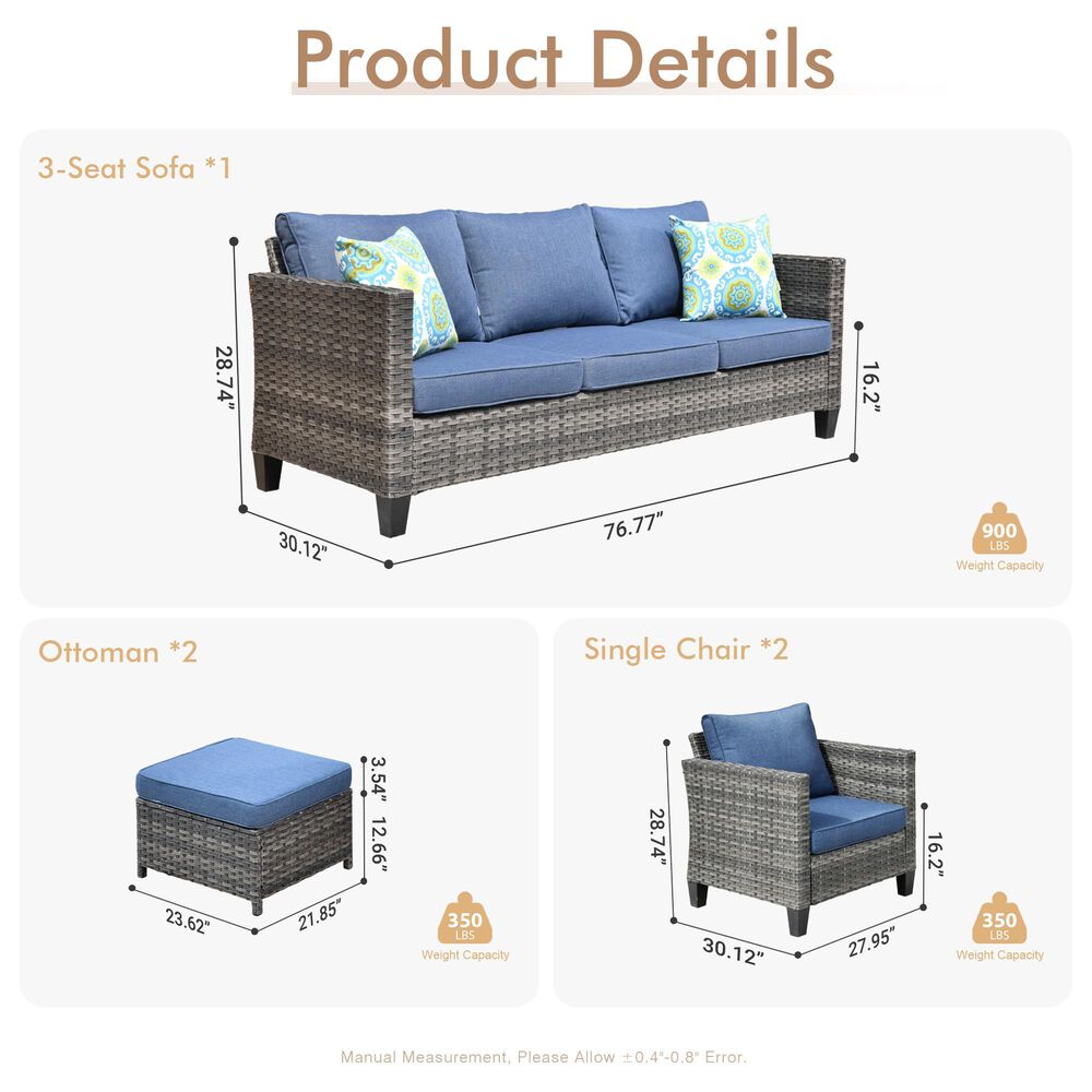 HOMLUX 5-Piece Outdoor Patio Furniture Set in  Denim Blue, , large