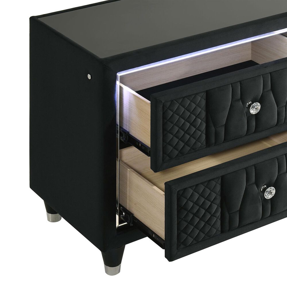 Pacific Landing Lorient 2 Drawer LED Nightstand in Black with AC Outlets and USB Ports, , large