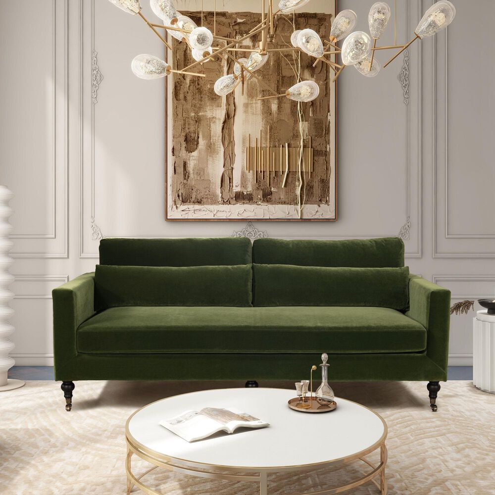 Jennifer Taylor Home Elliot Stationary Sofa in Olive Green Velvet, , large