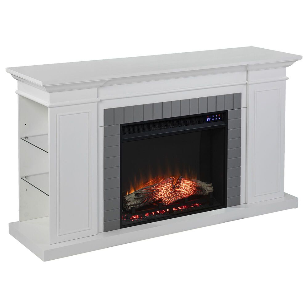 Southern Enterprises Rylana Bookcase Electric Fireplace in White/Gray, , large