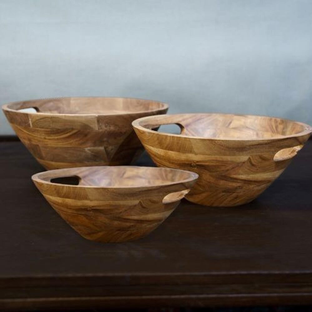 India Handicrafts Inc Natural Medium Wood Serving Bowl in Brown, , large