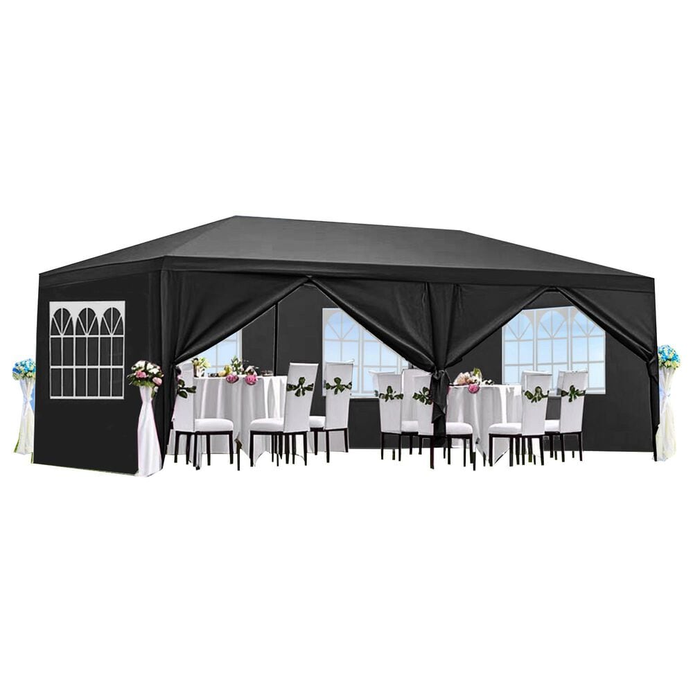 HOMLUX 10" x 20" Outdoor Canopy Gazebo with Sidewalls for Party in Black, , large