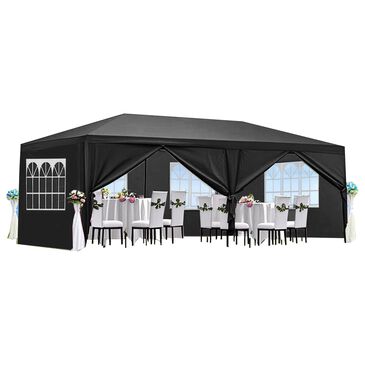 HOMLUX 10" x 20" Outdoor Canopy Gazebo with Sidewalls for Party in Black, , large