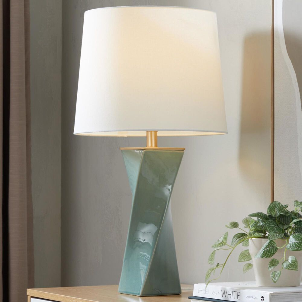 LumiSource Curvo Square Ceramic Table Lamp in Sage Green, , large