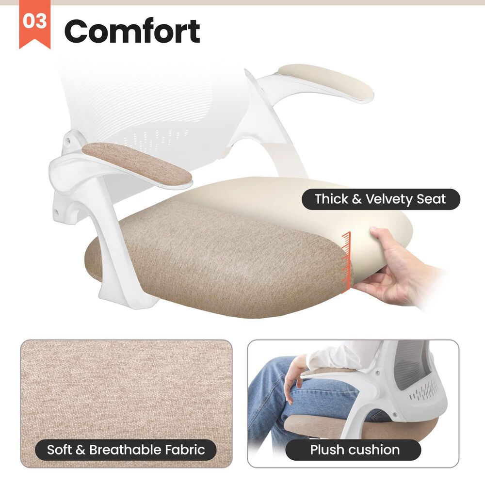 HOMLUX Swivel Ergonomic Office Chair with Flip Up Arms in Beige, , large