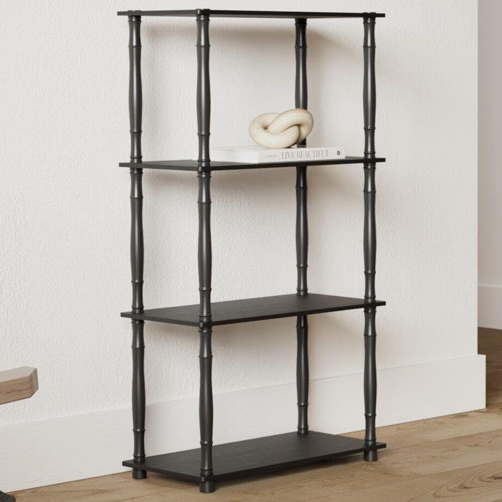 HOMLUX Turn-N-Tube 4-Tier Corner Open Storage Bookshelf in Americano and Black, , large