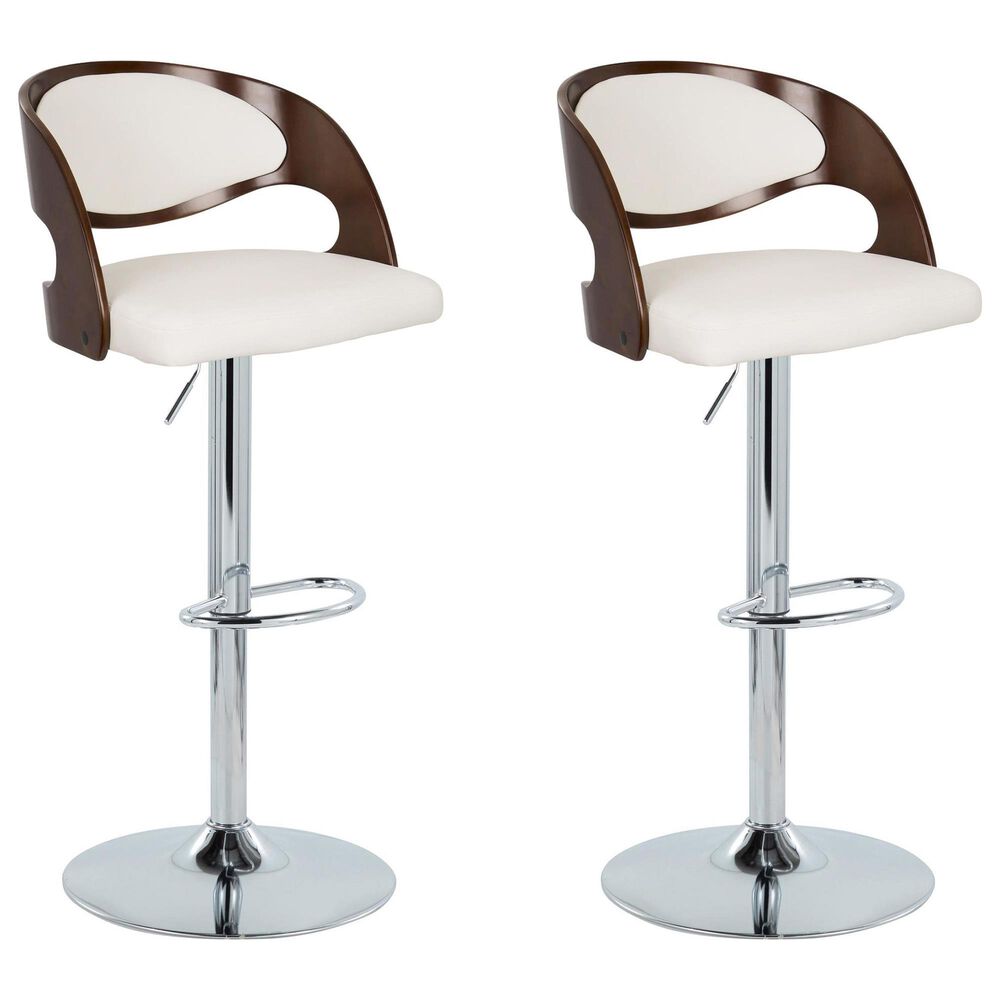 Lumisource Pino Adjustable Swivel Barstool with White Cushion in Chrome and Cherry &#40;Set of 2&#41;, , large