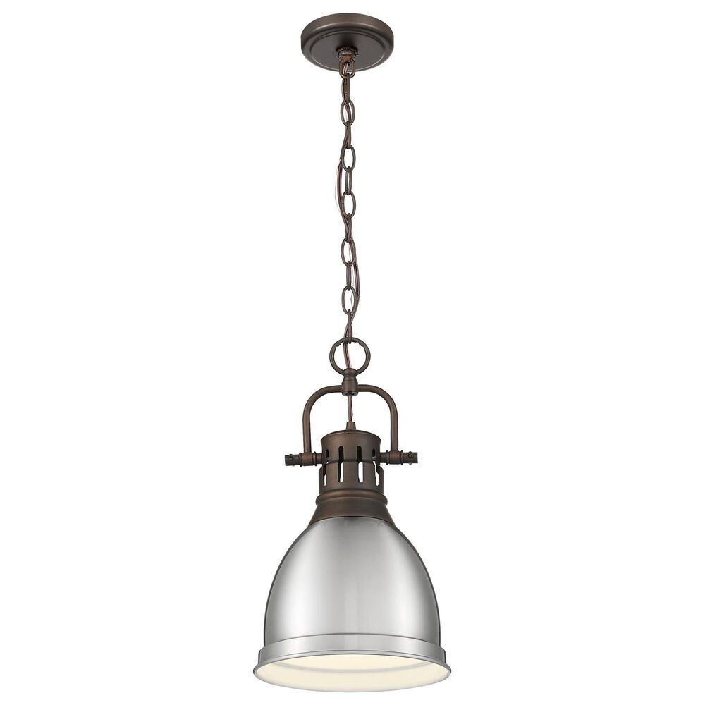 Golden Lighting Duncan 1-Light Small Pendant with Chain and Pewter Shade in Rubbed Bronze, , large