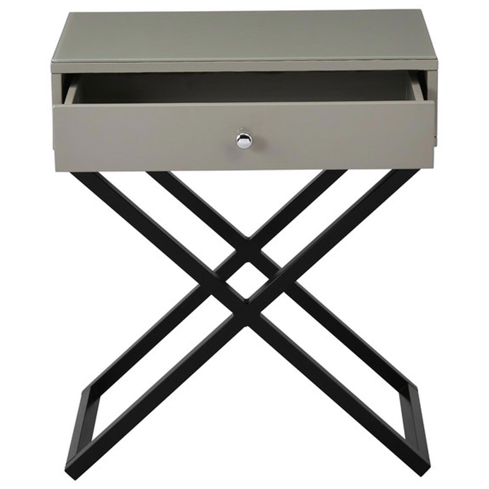 HOMLUX 1-Drawer Nightstand with Cross Base in Gray and Black, , large