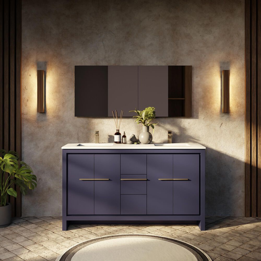 Lexora Home Lafarre 60" Double Bathroom Vanity in Navy Blue with 2 cm White Quartz Top and Rectangular Sinks, , large