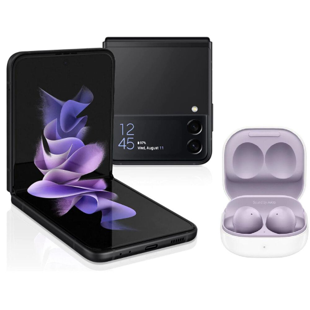 Samsung Galaxy Z Flip3 5G 128gb in Phantom Black - Unlocked + Galaxy Buds2 in Violet, , large