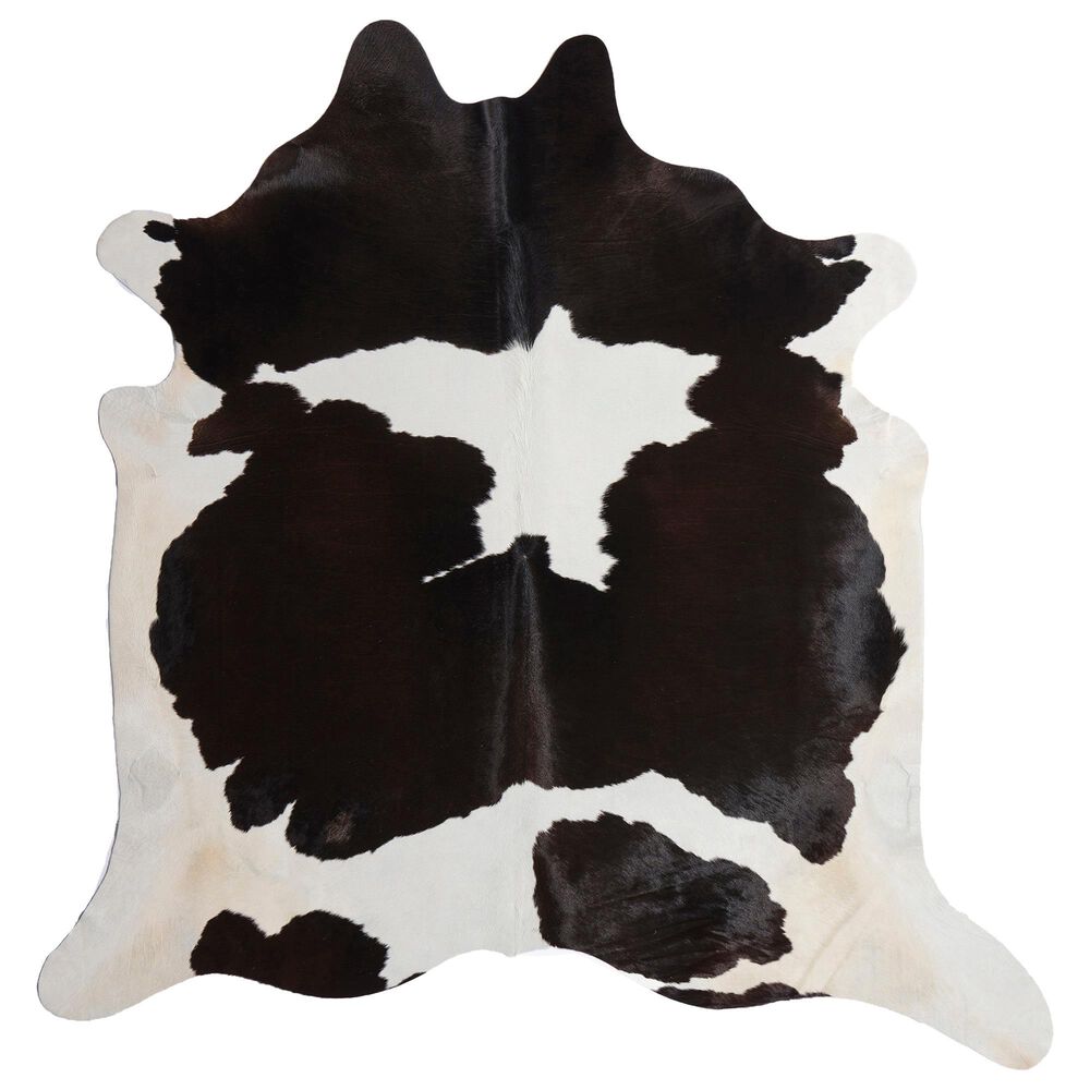 Rugs America Cowhide Hand Curated Whitish Spots 5" x 6"6" Black and Ivory Hide Area Rug, , large