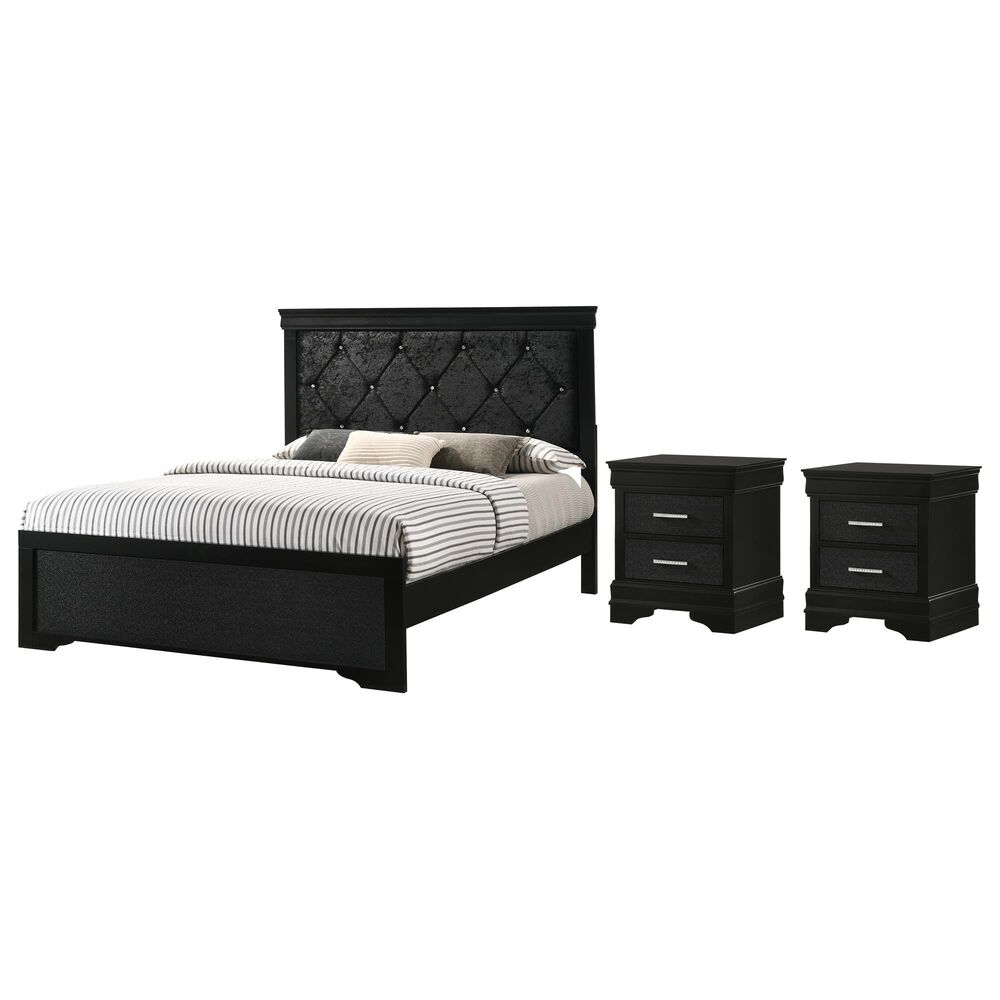 Crown Mark Amalia King Bed with Two Nightstands in Black, , large