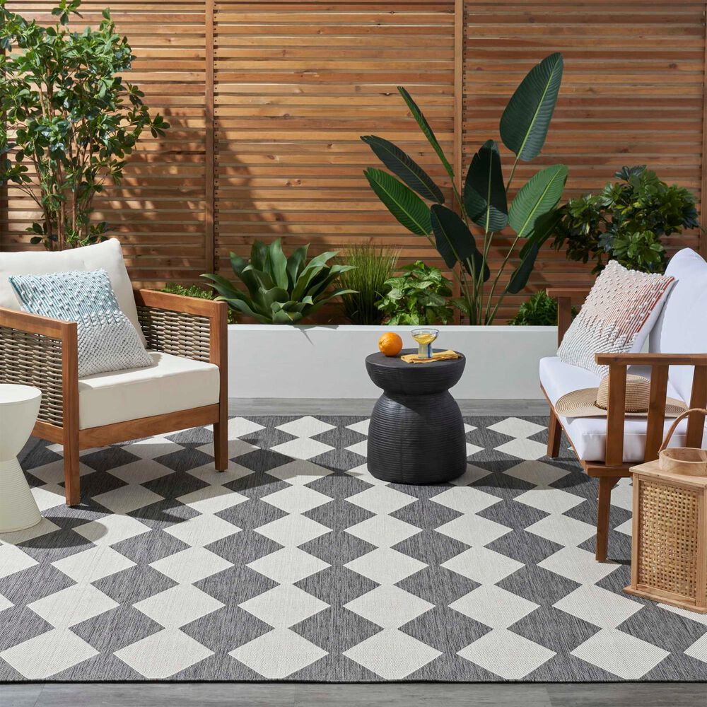 Nourison Positano Geometric Charcoal 7&#39; x 10&#39; Indoor/Outdoor Area Rug, , large