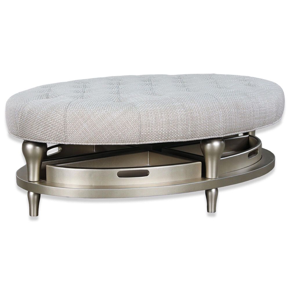 Aria Designs Lina Oval Cocktail Ottoman with 4 Trays in Flurry, , large