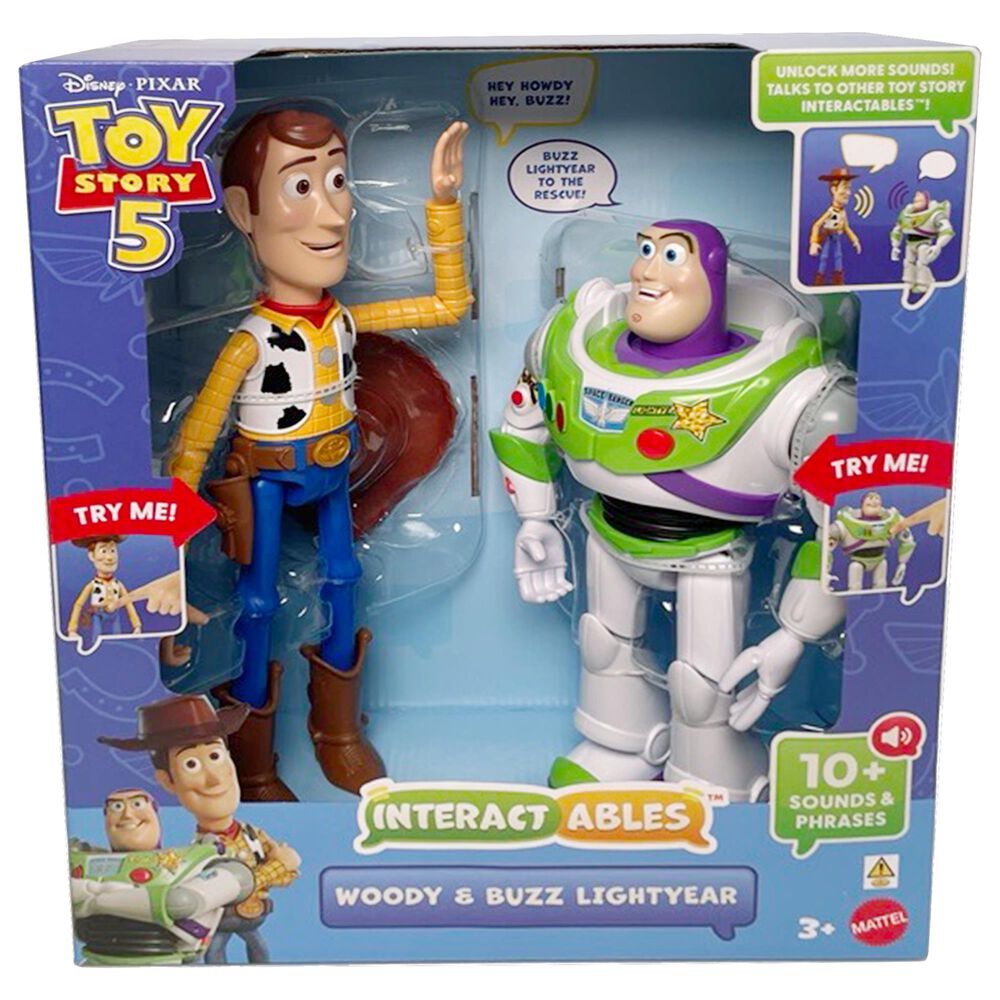 Pixar Toy Story 5 Interactable Woody and Buzz Lightyear Action Figures, , large