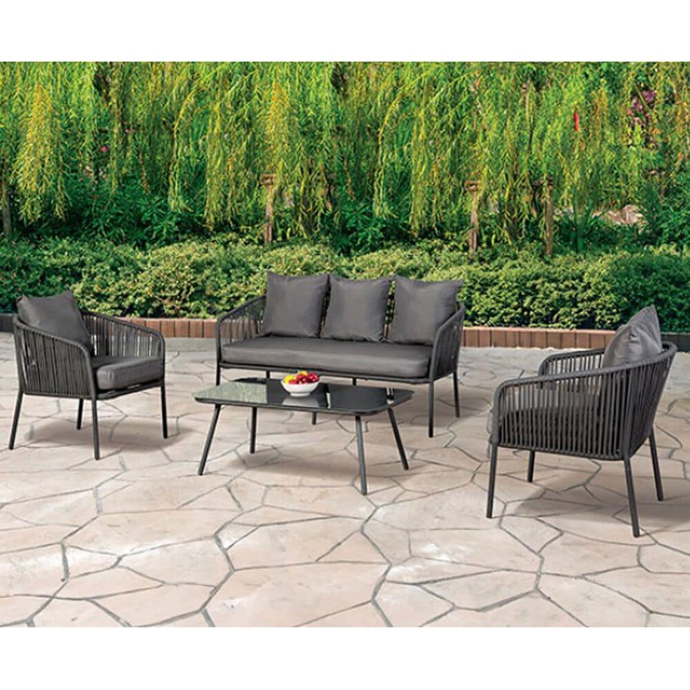 Furniture of America Myesha 4-Piece Patio Conversation Set in Light Gray, , large