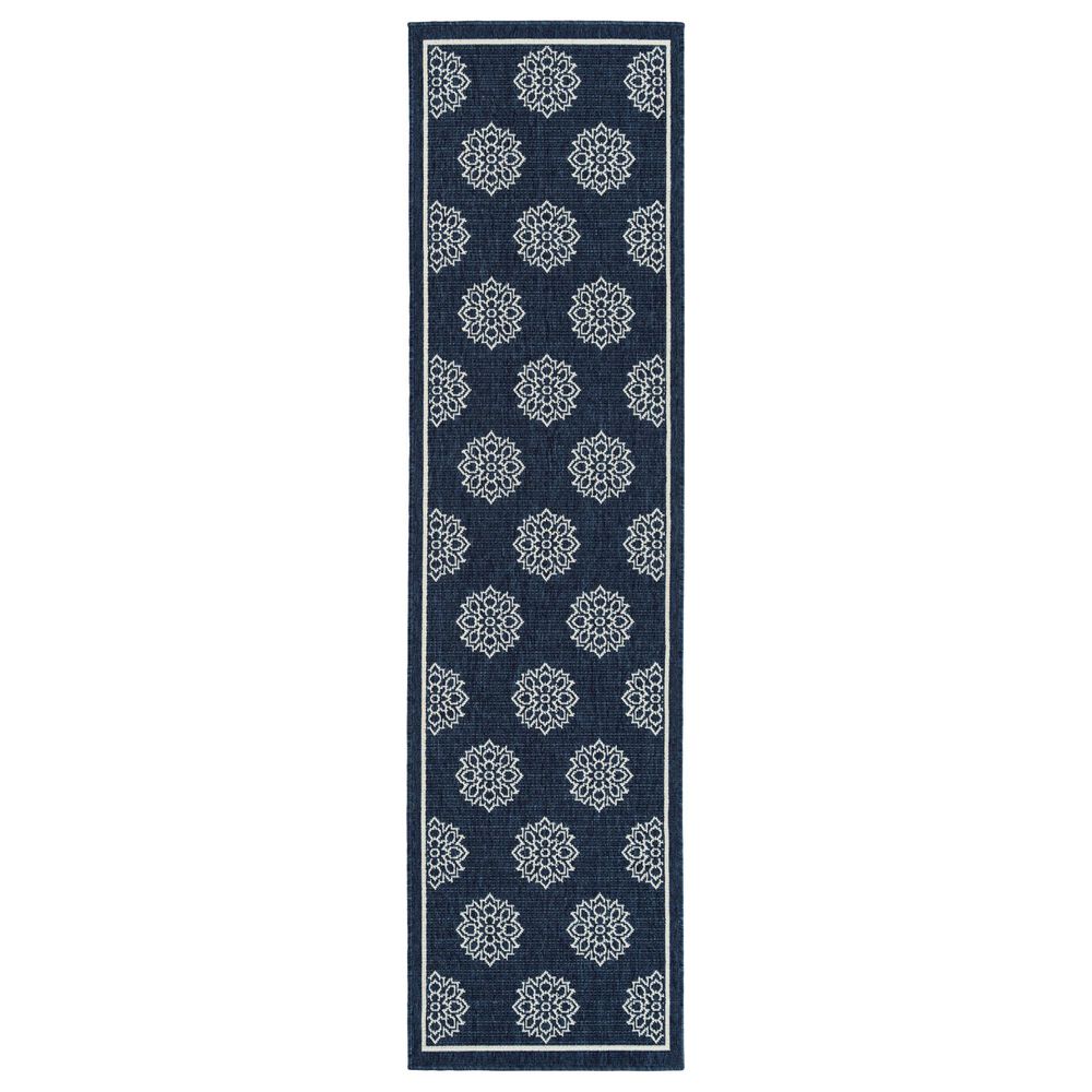 Kaleen Rugs Amalie AML07-22 2"2" x 8" Navy and Ivory Indoor/Outdoor Runner, , large