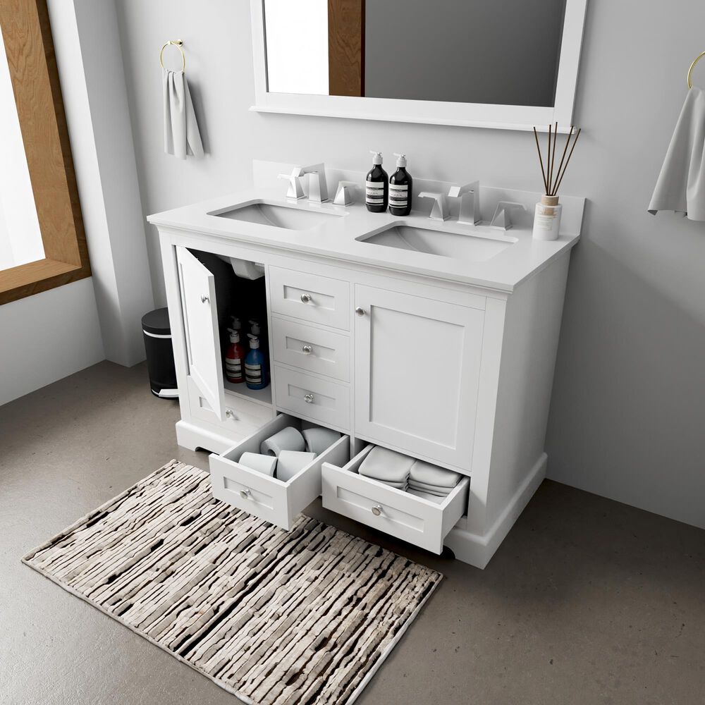 Lexora Home Dukes 48" Double Bathroom Vanity in White with 2 cm White Quartz Top and Rectangular Sinks, , large